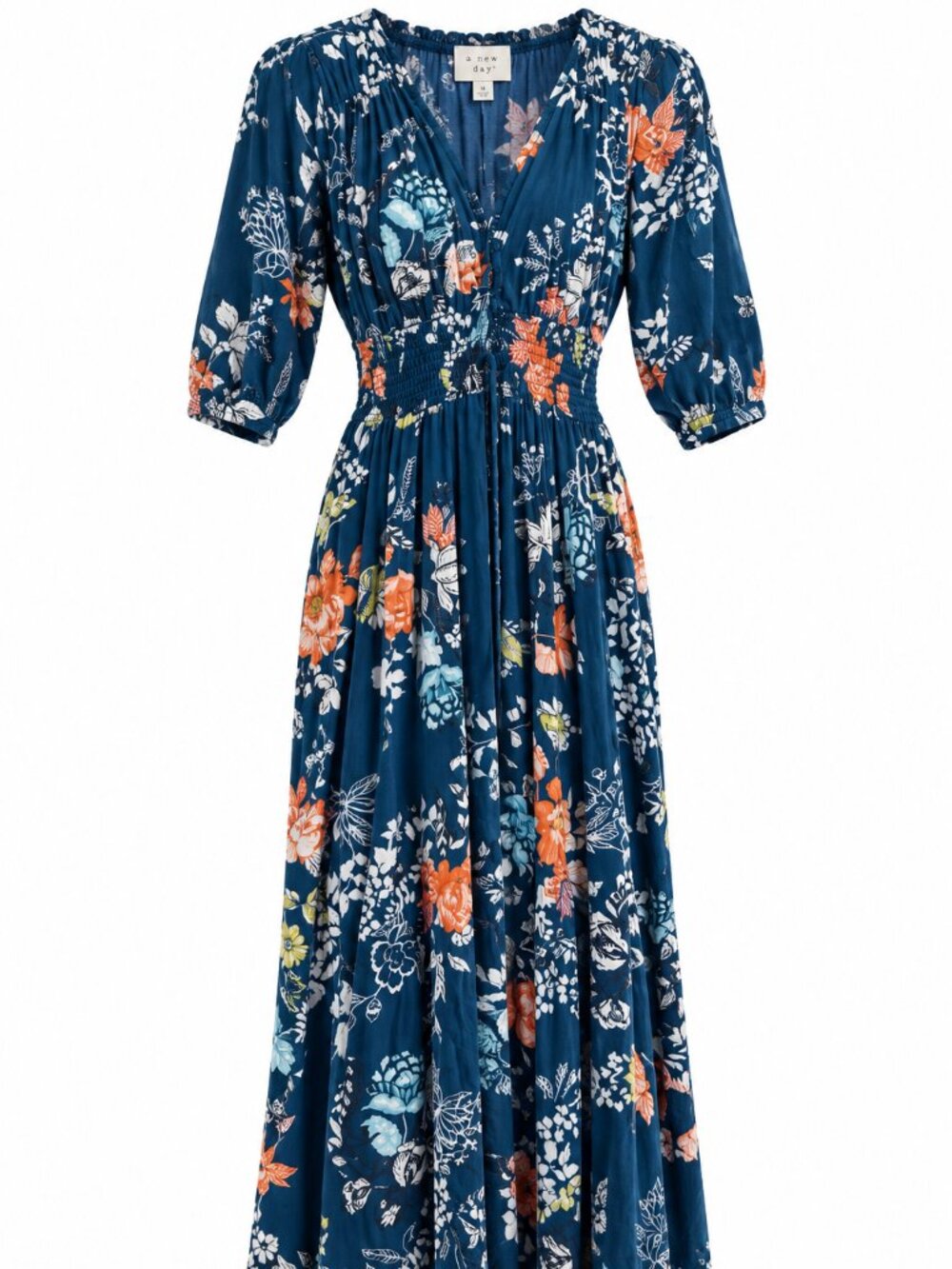 Jaase Size S Blue Floral Boho Smocked Waist Maxi Dress